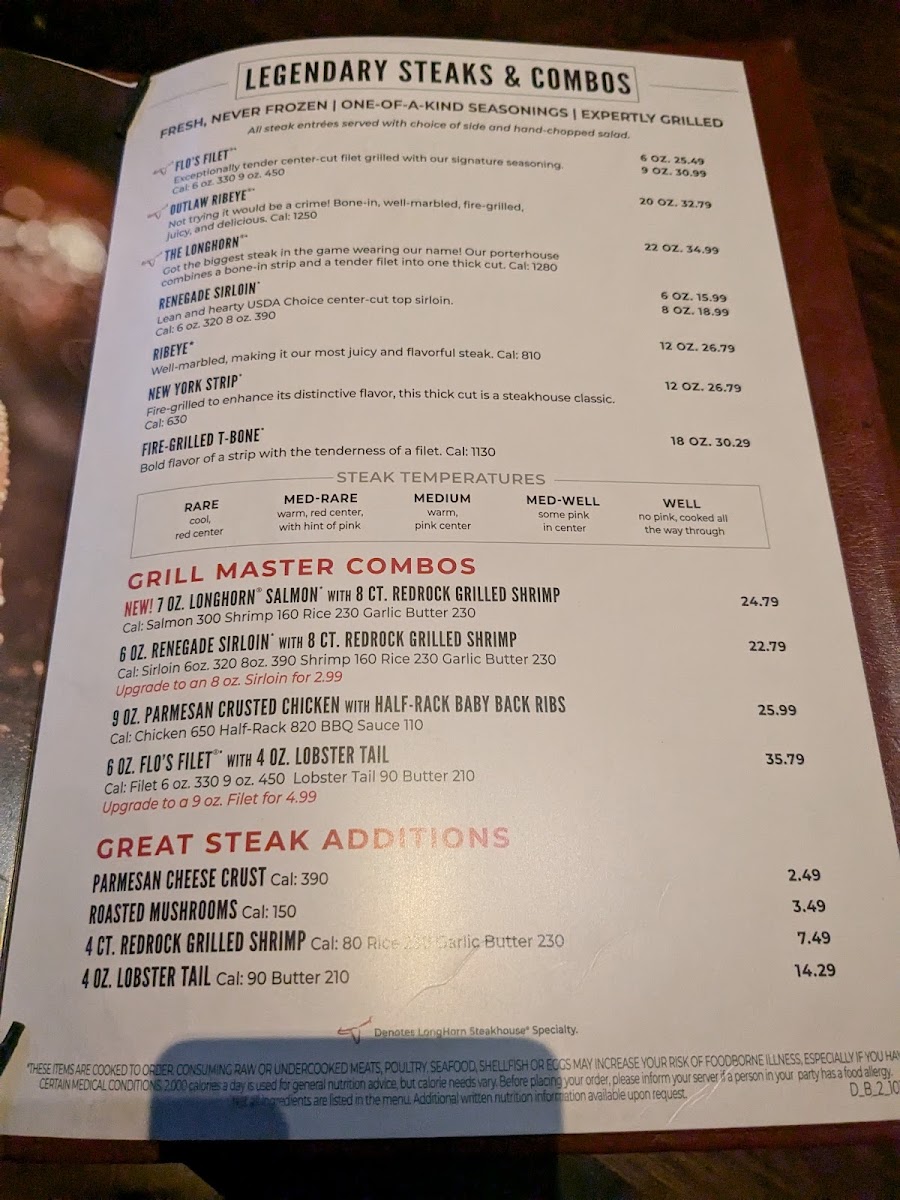 LongHorn Steakhouse Photo Menu 2