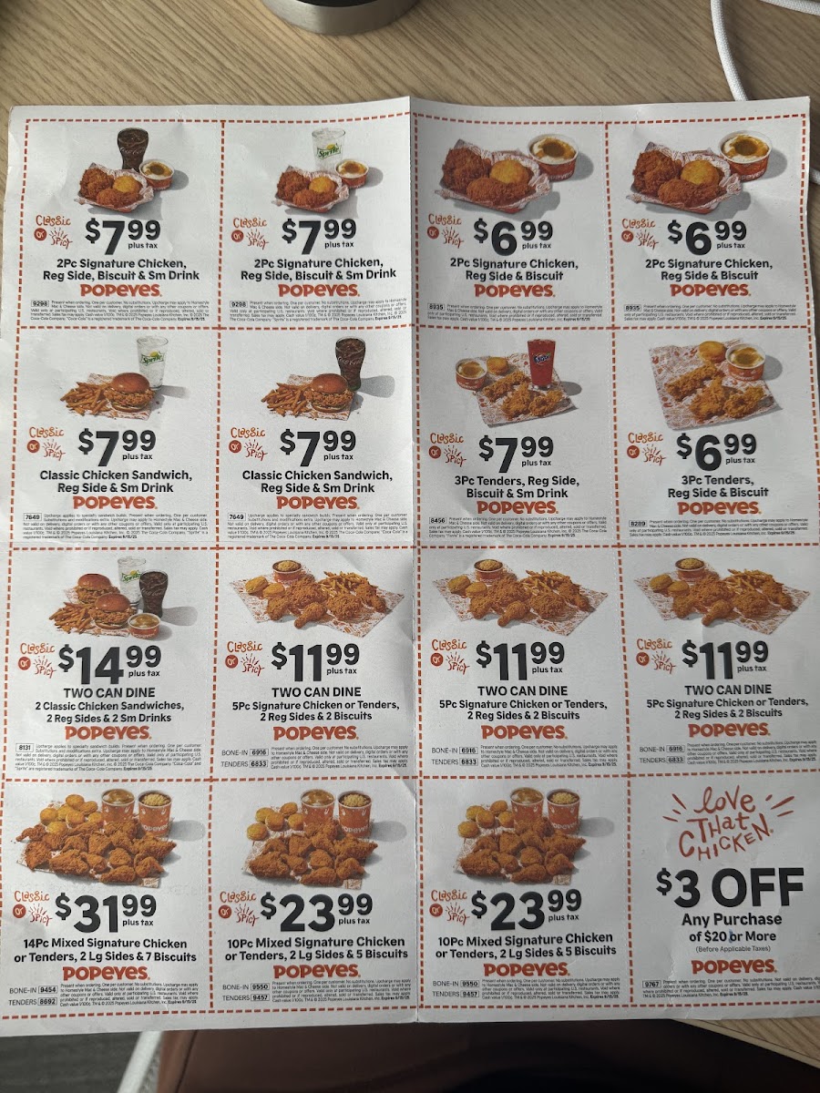 Popeyes Louisiana Kitchen Photo Menu 1
