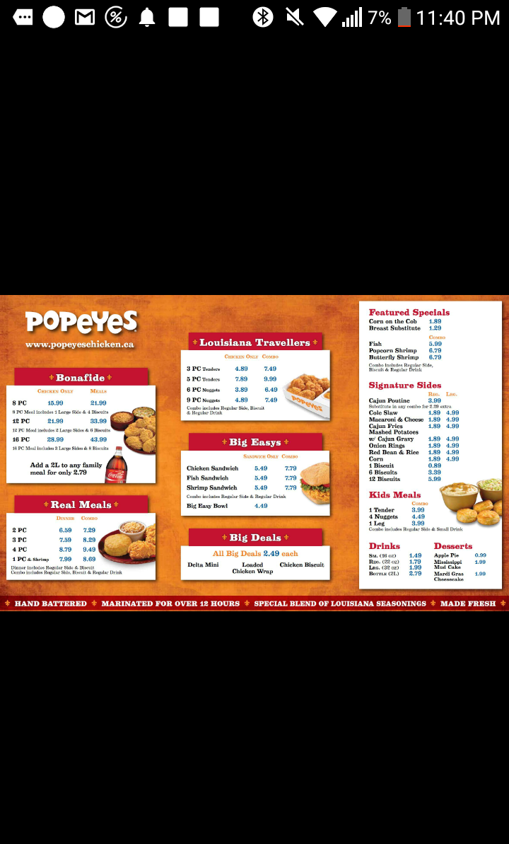 Popeyes Louisiana Kitchen Photo Menu 4