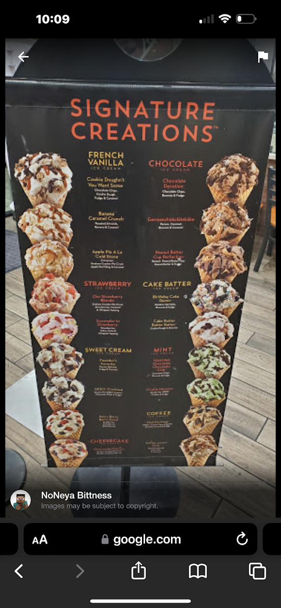 Cold Stone Creamery Photo Menu 1