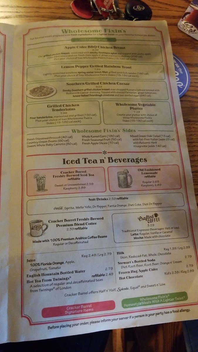 Cracker Barrel Old Country Store Photo Menu 2