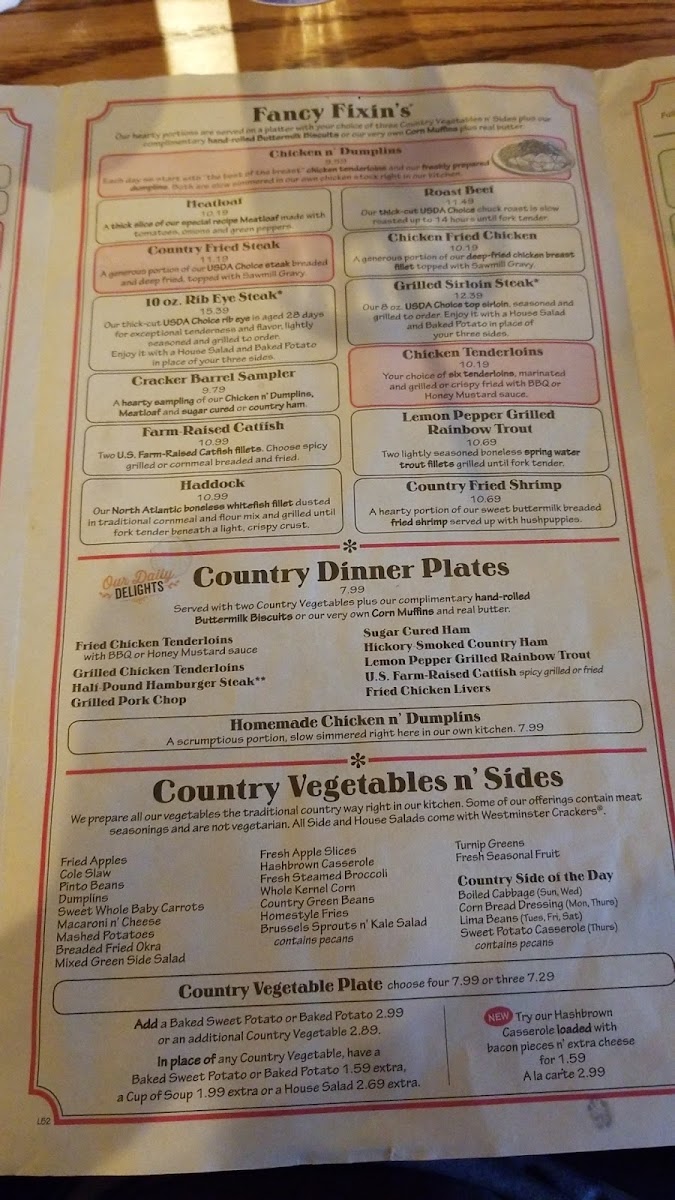 Cracker Barrel Old Country Store Photo Menu 3