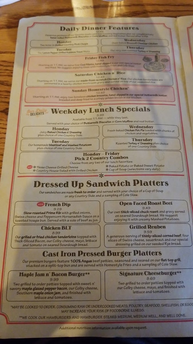 Cracker Barrel Old Country Store Photo Menu 4