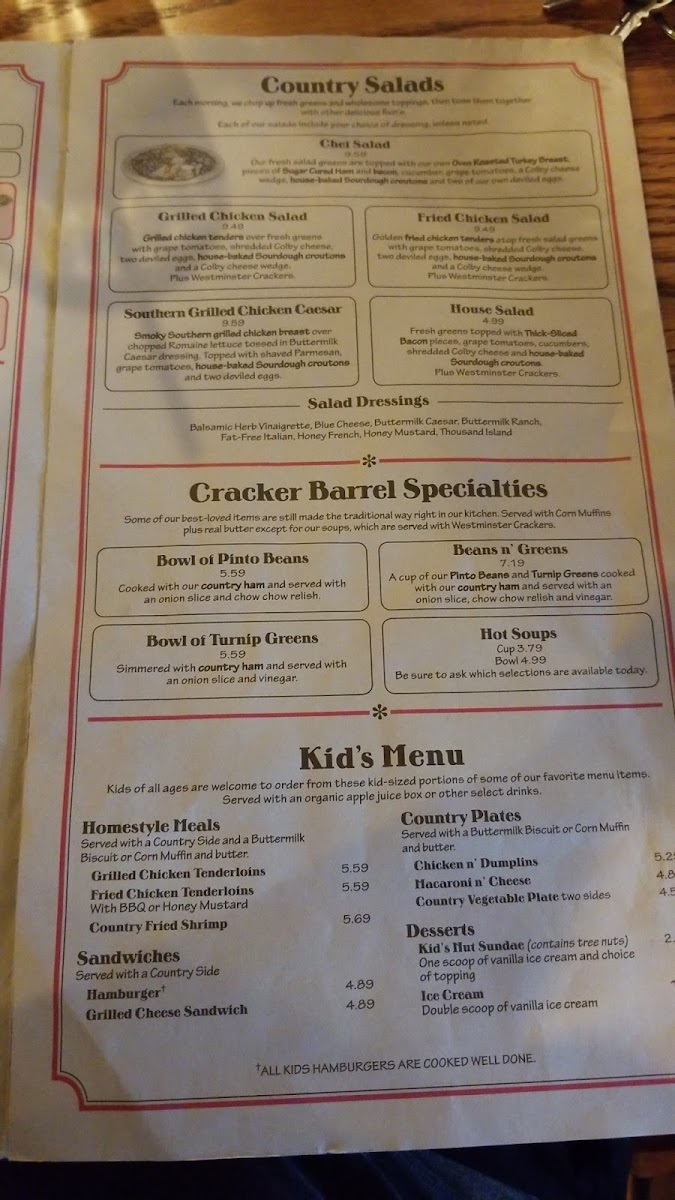 Cracker Barrel Old Country Store Photo Menu 5