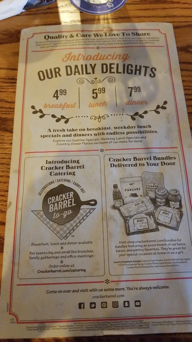 Cracker Barrel Old Country Store Photo Menu 8