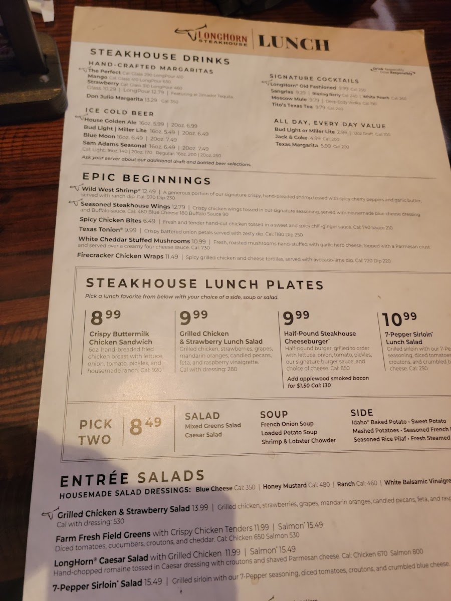 LongHorn Steakhouse Photo Menu 3