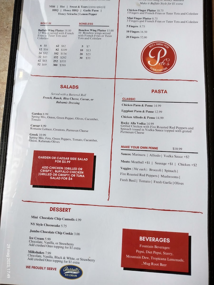 Pete's Famous Pizza Photo Menu 1