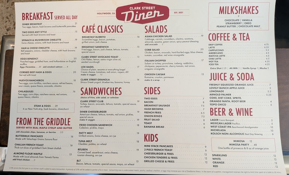 Clark Street Diner Photo Menu 1