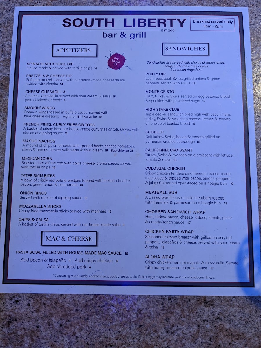 South Liberty Bar & Grill Photo Menu 8