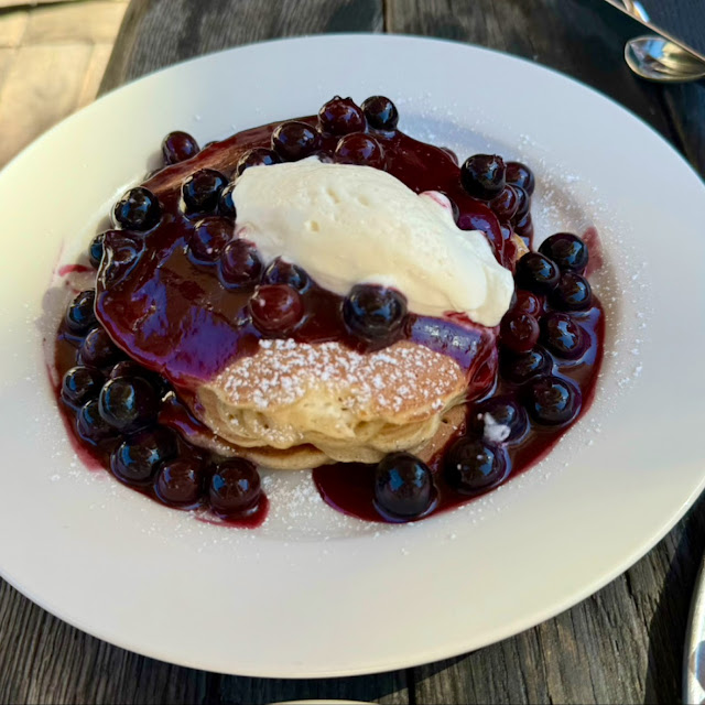 Lemon Buckwheat Ricotta Pancakes Blueberry Compote Creme Fraiche