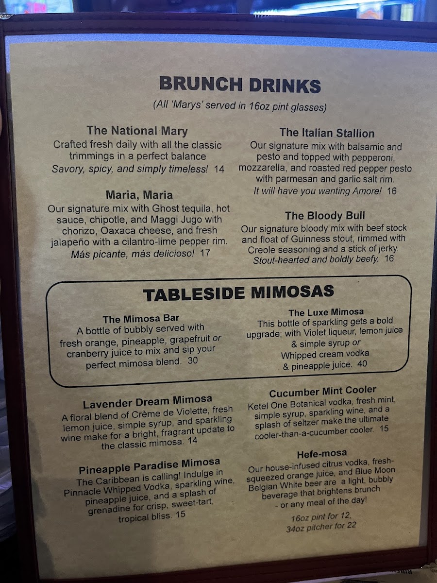 National Mechanics Bar and Restaurant Photo Menu 1