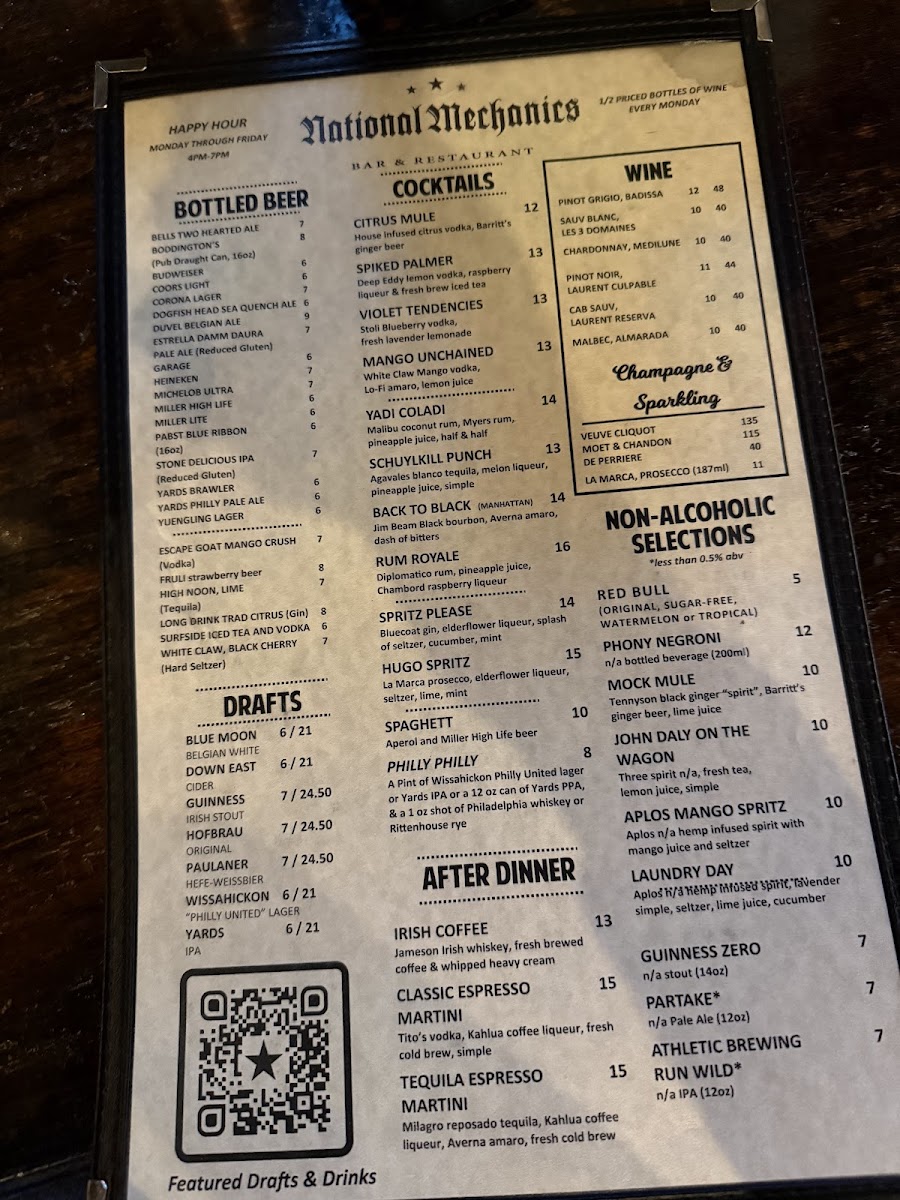 National Mechanics Bar and Restaurant Photo Menu 4