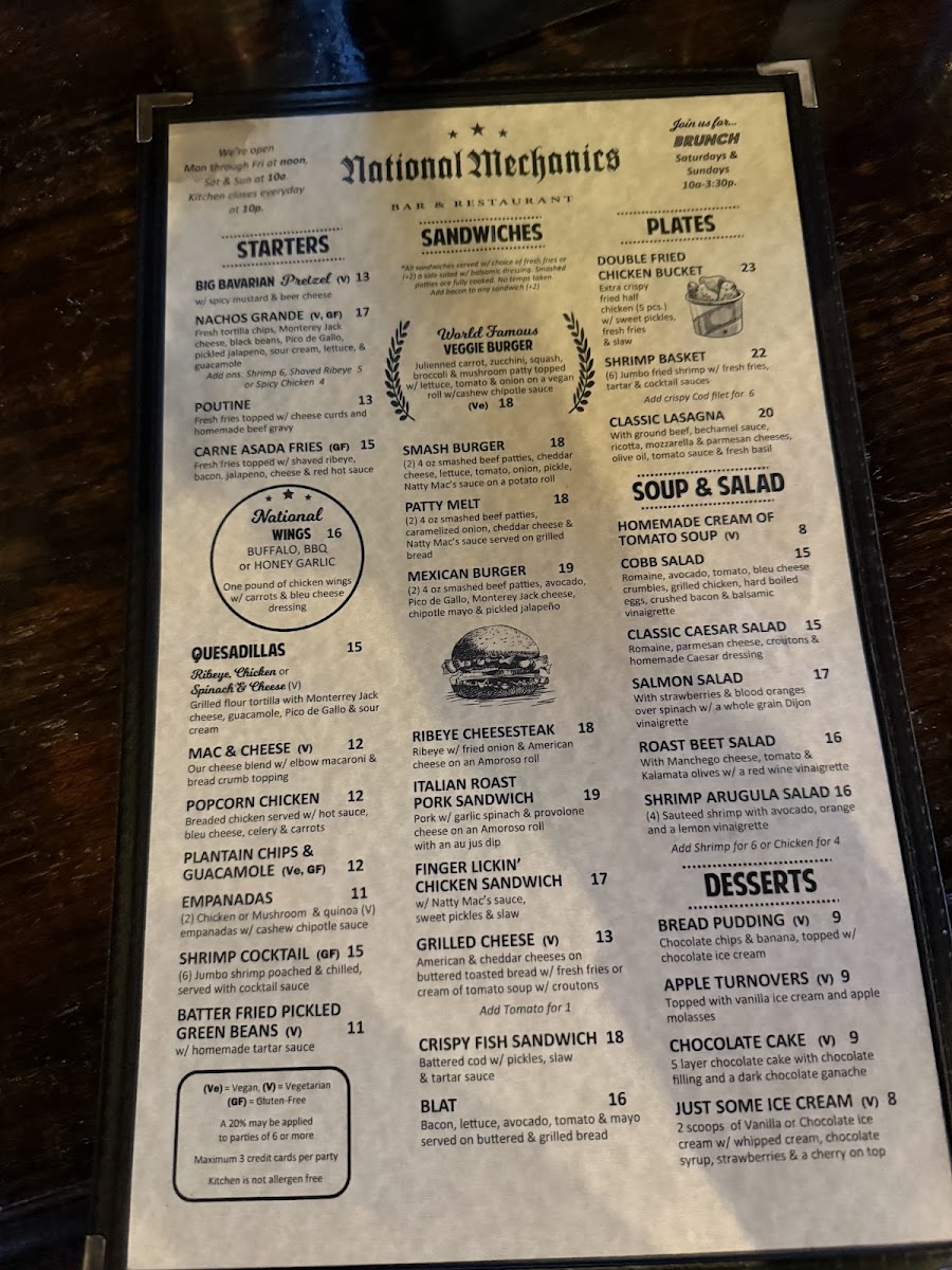 National Mechanics Bar and Restaurant Photo Menu 5