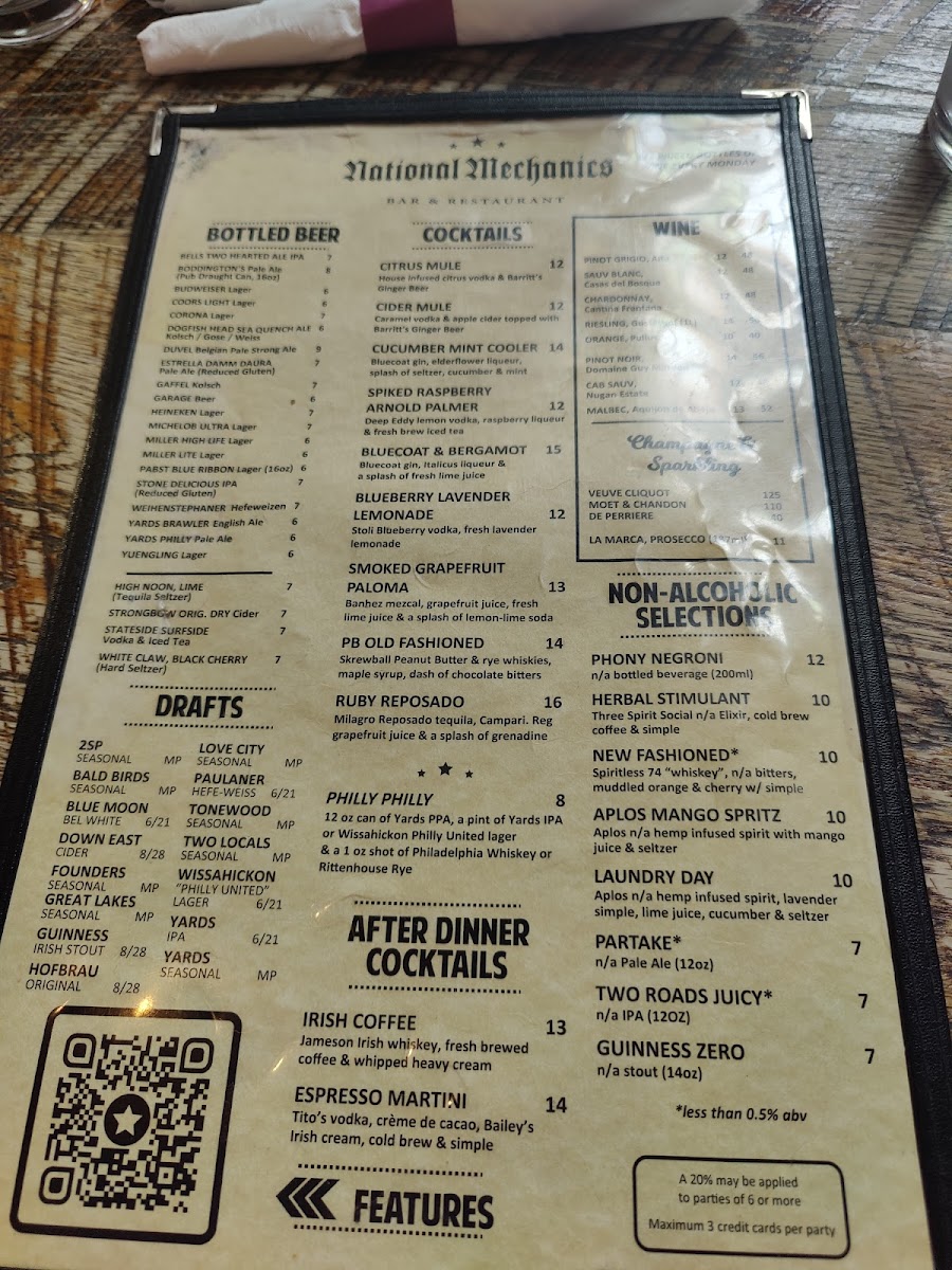 National Mechanics Bar and Restaurant Photo Menu 6