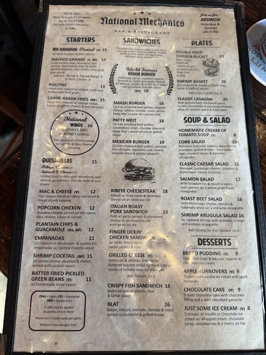 National Mechanics Bar and Restaurant Photo Menu 8
