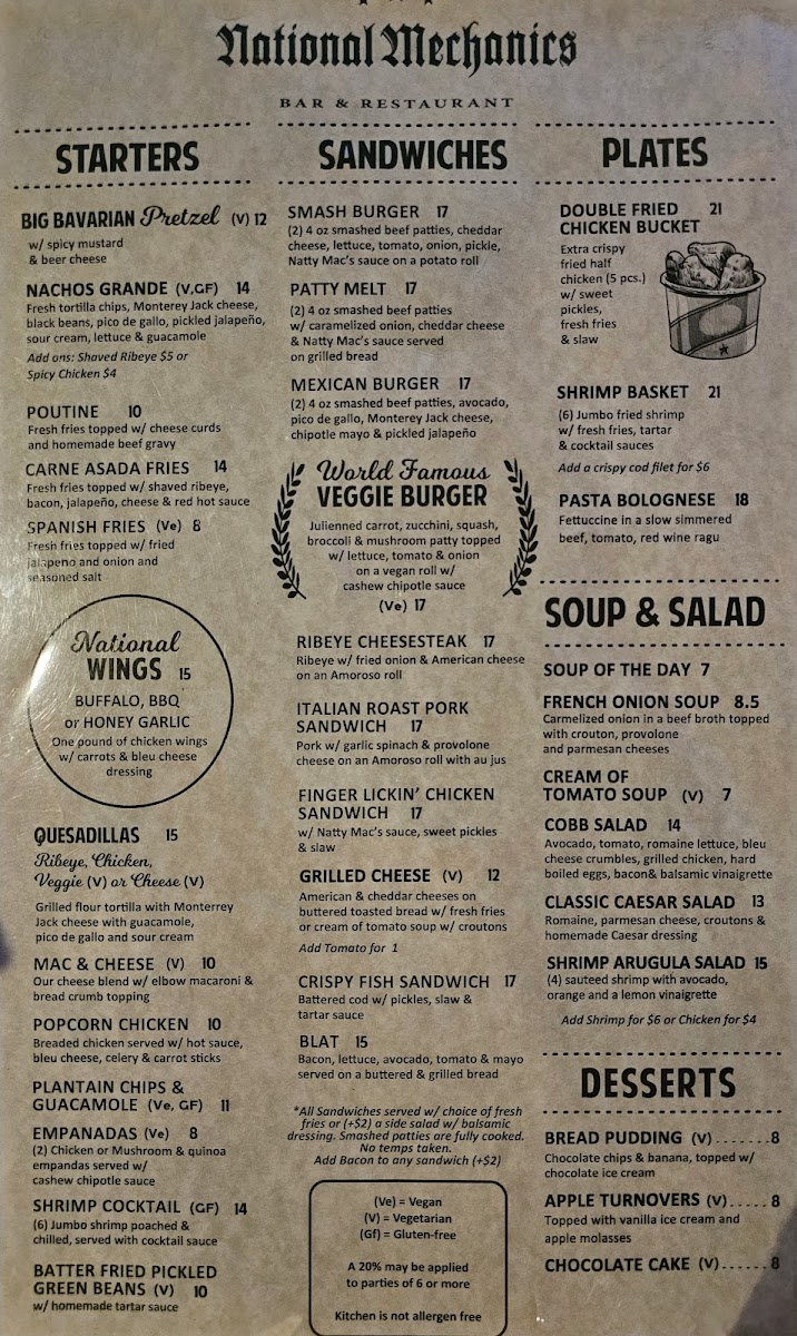 National Mechanics Bar and Restaurant Photo Menu 9