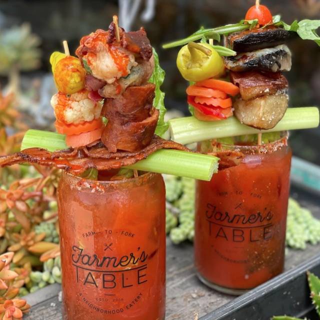 Butcher's Block Bloody Mary on the Left Peter Rabbit Bloody Mary on the Right