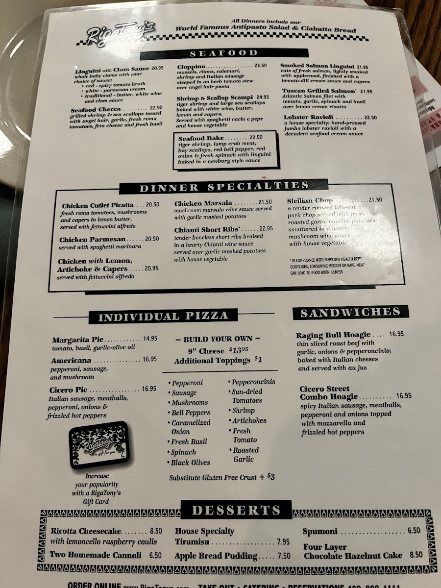 RigaTony's Authentic Italian Restaurant Photo Menu 10