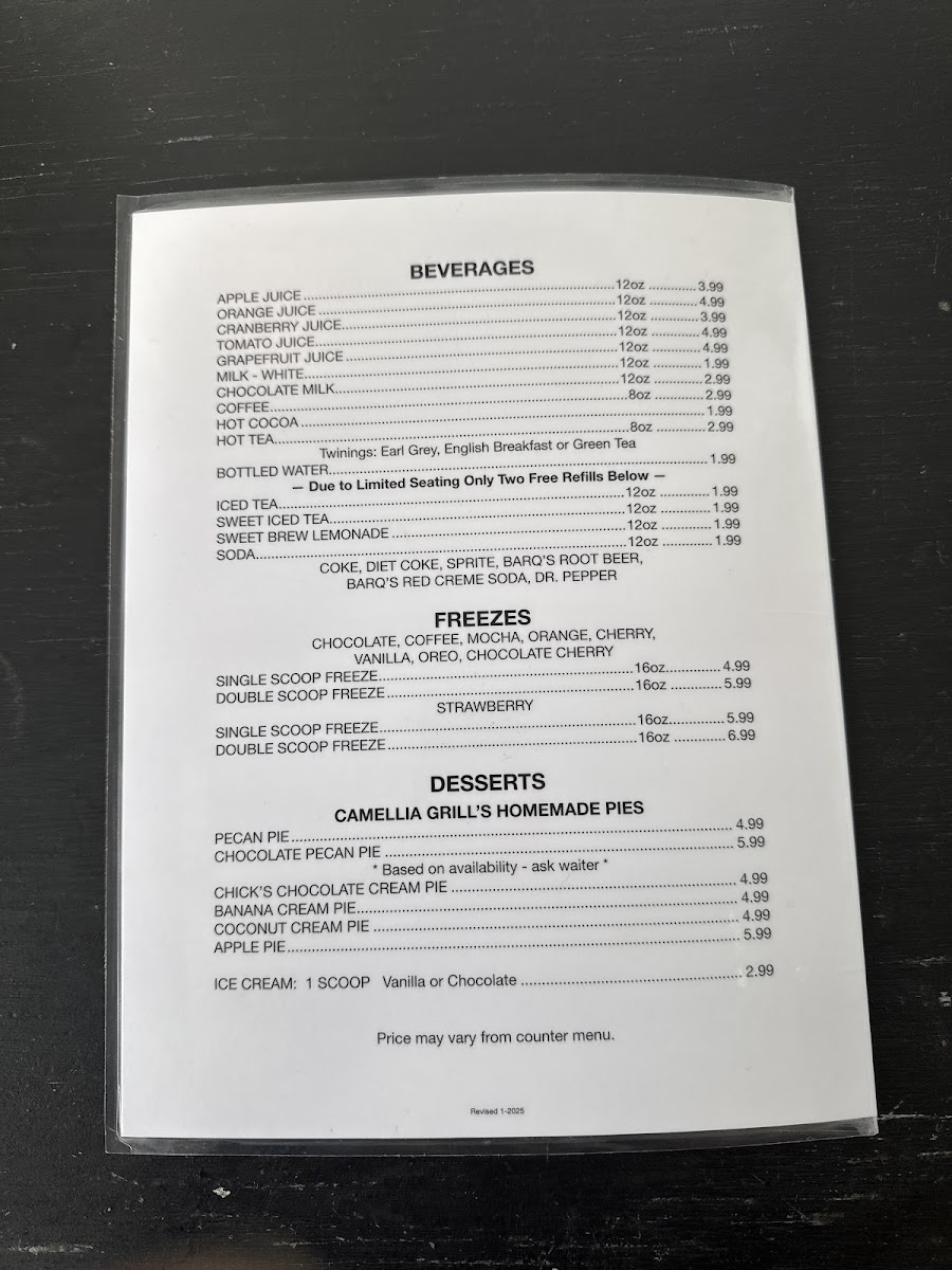 The Camellia Grill Photo Menu 2