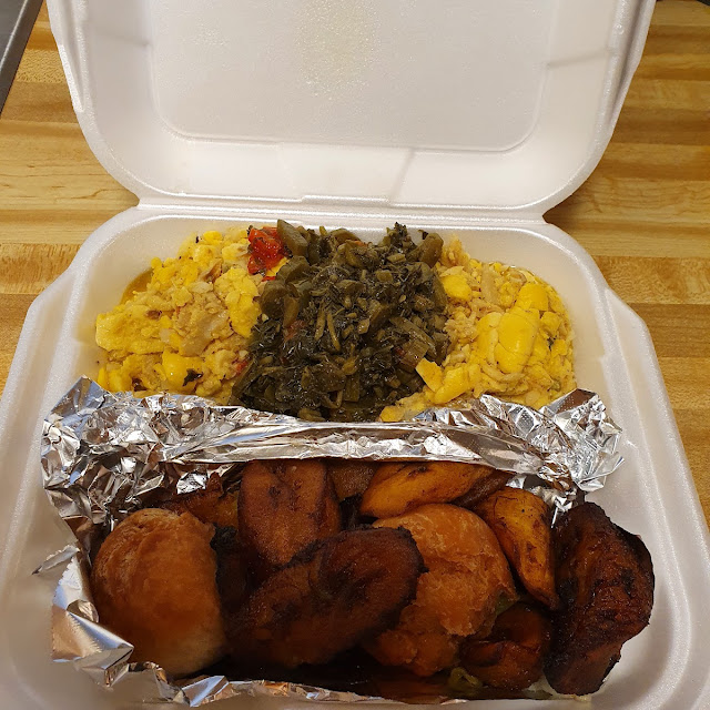Acker Callaloo Plantains and Fried Dumplings