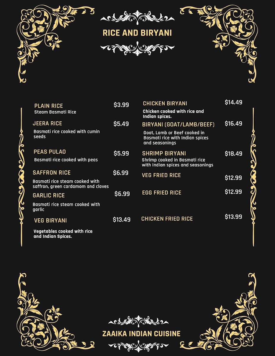 ZAAIKA INDIAN CUISINE Photo Menu 10