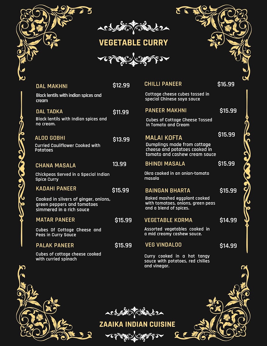 ZAAIKA INDIAN CUISINE Photo Menu 3