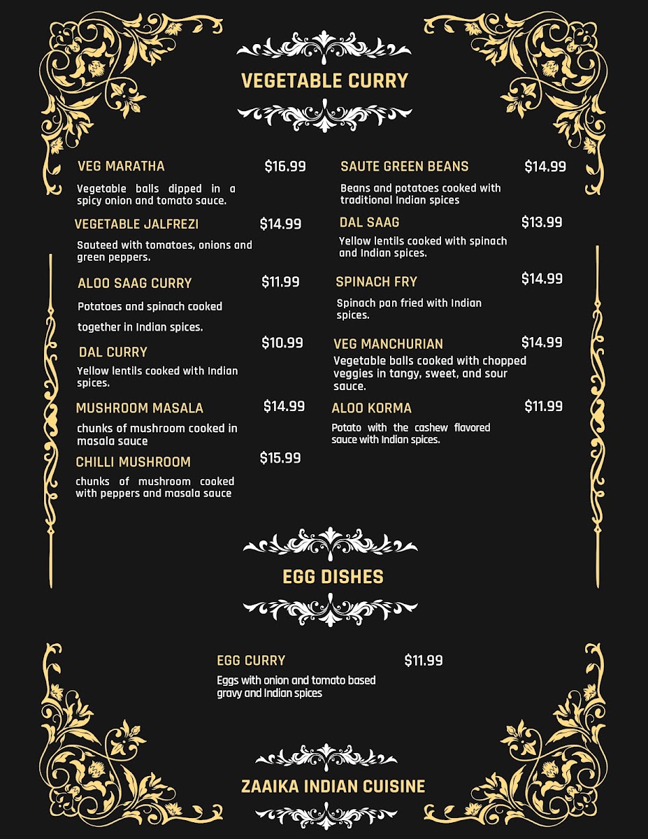 ZAAIKA INDIAN CUISINE Photo Menu 7