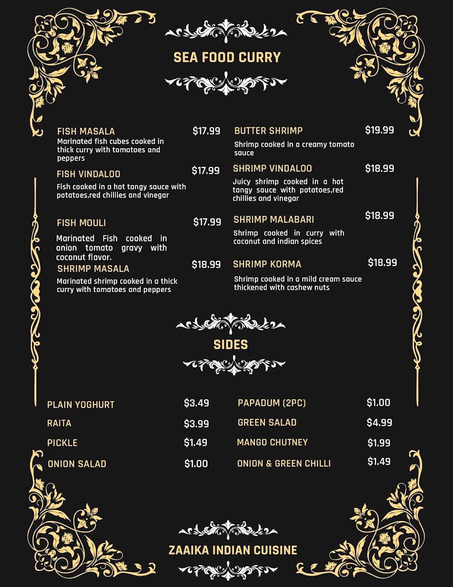 ZAAIKA INDIAN CUISINE Photo Menu 8