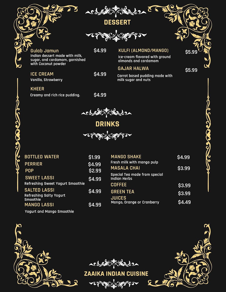 ZAAIKA INDIAN CUISINE Photo Menu 9