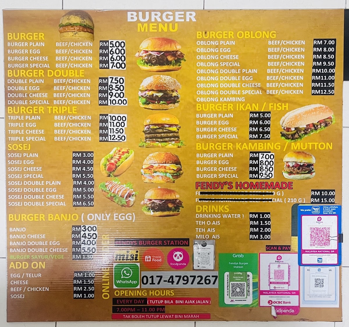 Fendys Burger Station Bayan Baru Penang Photo Menu 1