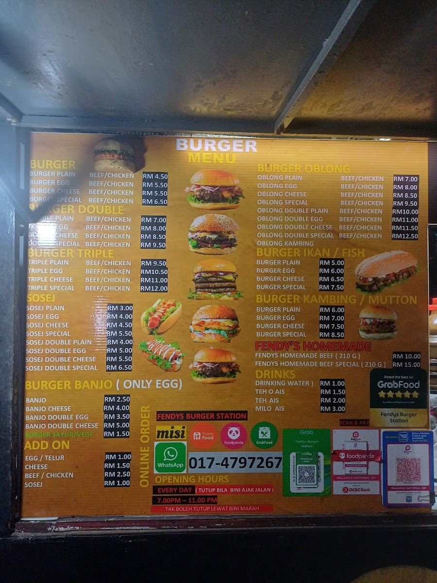 Fendys Burger Station Bayan Baru Penang Photo Menu 2