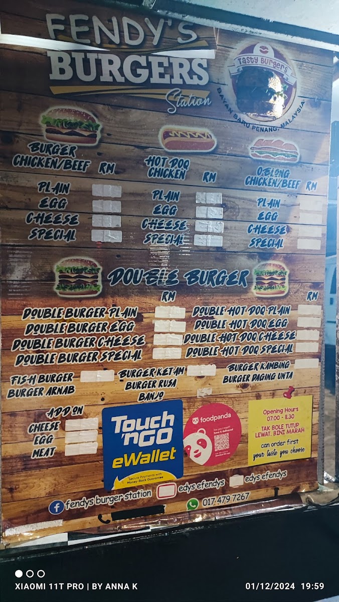 Fendys Burger Station Bayan Baru Penang Photo Menu 3