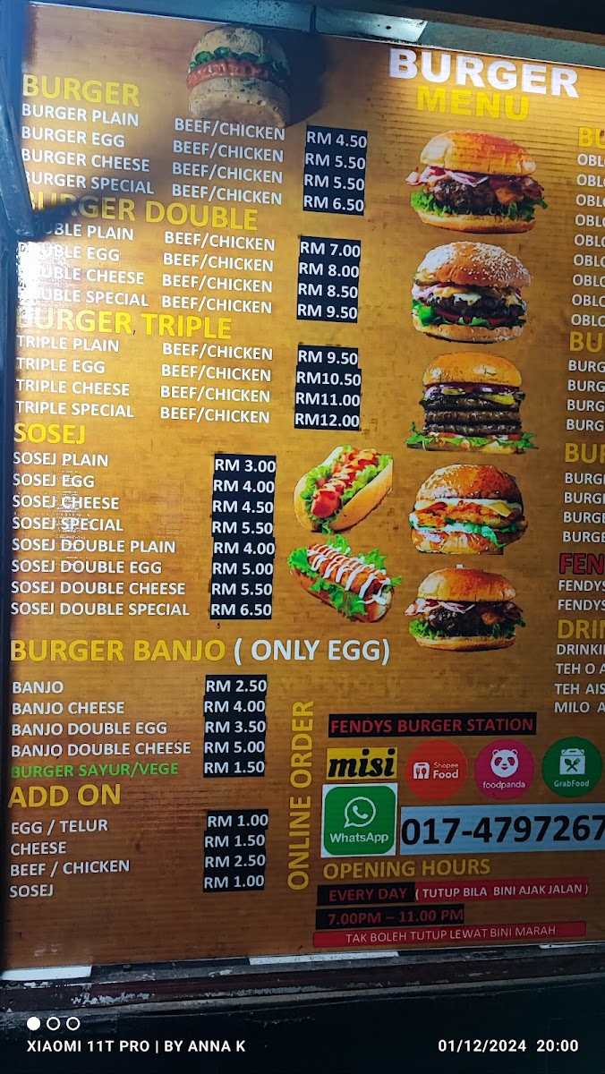 Fendys Burger Station Bayan Baru Penang Photo Menu 4