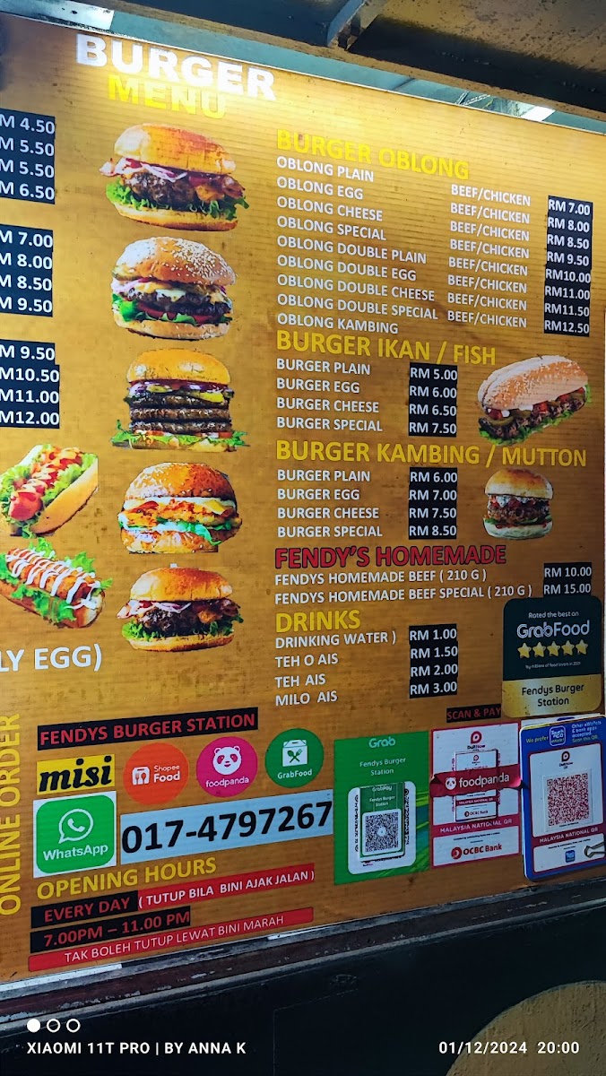 Fendys Burger Station Bayan Baru Penang Photo Menu 5