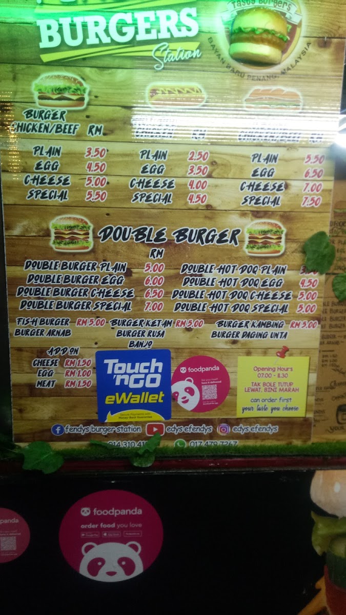 Fendys Burger Station Bayan Baru Penang Photo Menu 6