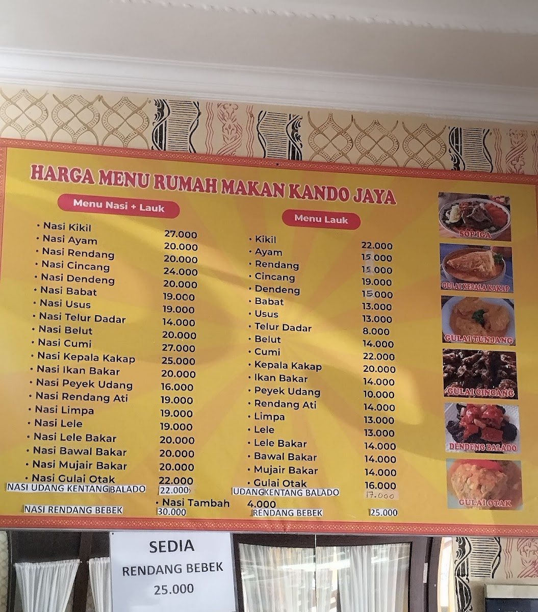 Rumah Makan Kando Jaya Masakan Padang Photo Menu 1