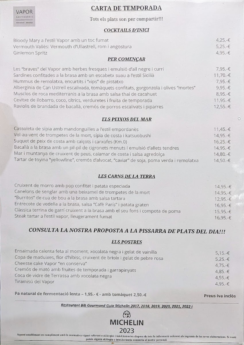 Restaurant El Vapor Gastronòmic Photo Menu 2