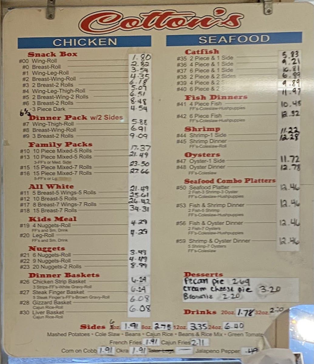 Cotton's Fried Chicken Photo Menu 1