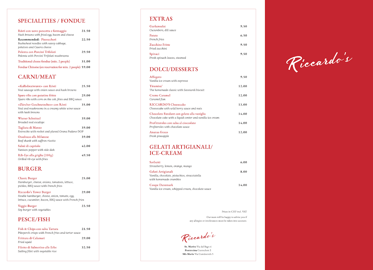 Pizzeria Ristorante Riccardo’s St.Moritz Photo Menu 8