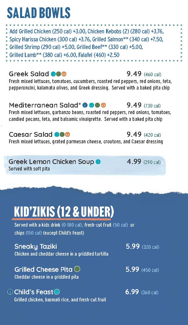 Taziki's Mediterrnaean Cafe - Indigo Square (Mount Pleasant) Photo Menu 5