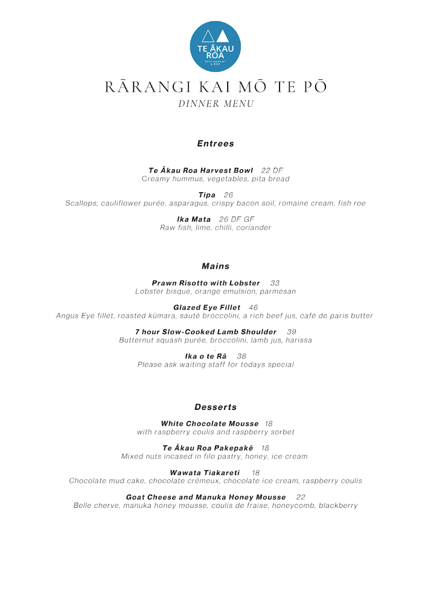 Te Akau Roa Restaurant Photo Menu 10