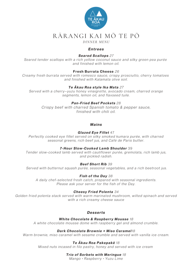 Te Akau Roa Restaurant Photo Menu 2