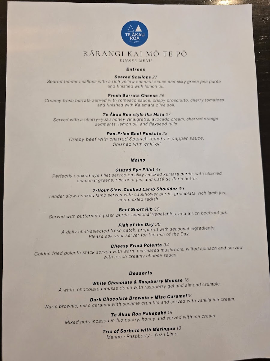 Te Akau Roa Restaurant Photo Menu 4