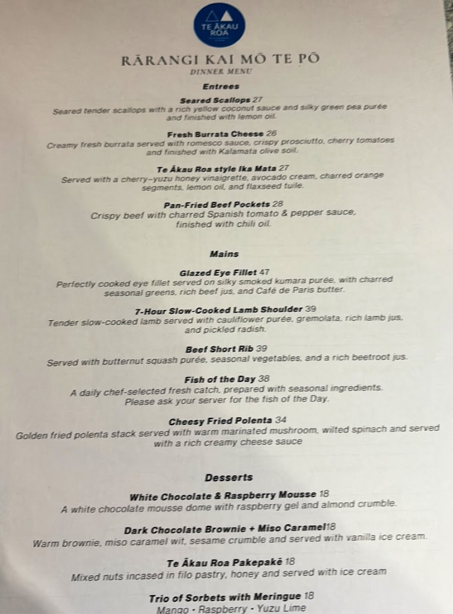 Te Akau Roa Restaurant Photo Menu 5