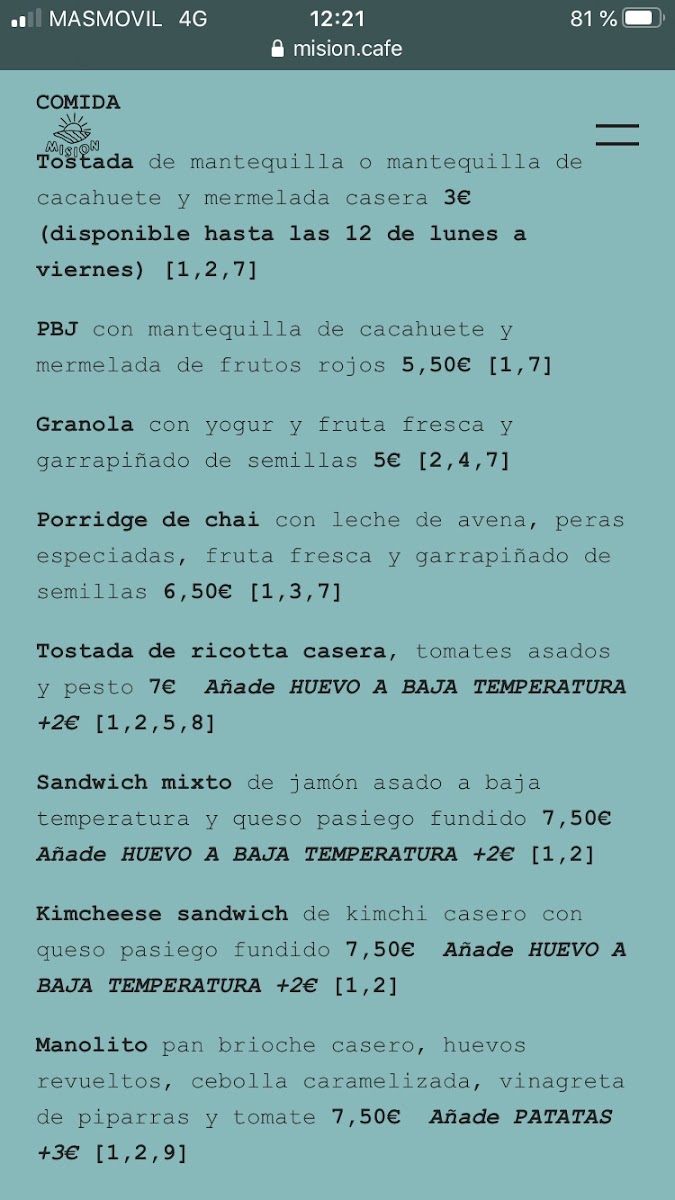 Misión Café Photo Menu 10