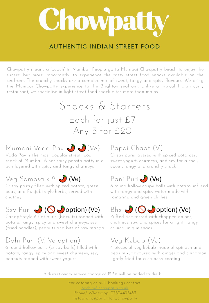 Chowpatty Authentic Indian - Brighton Seafront Photo Menu 1