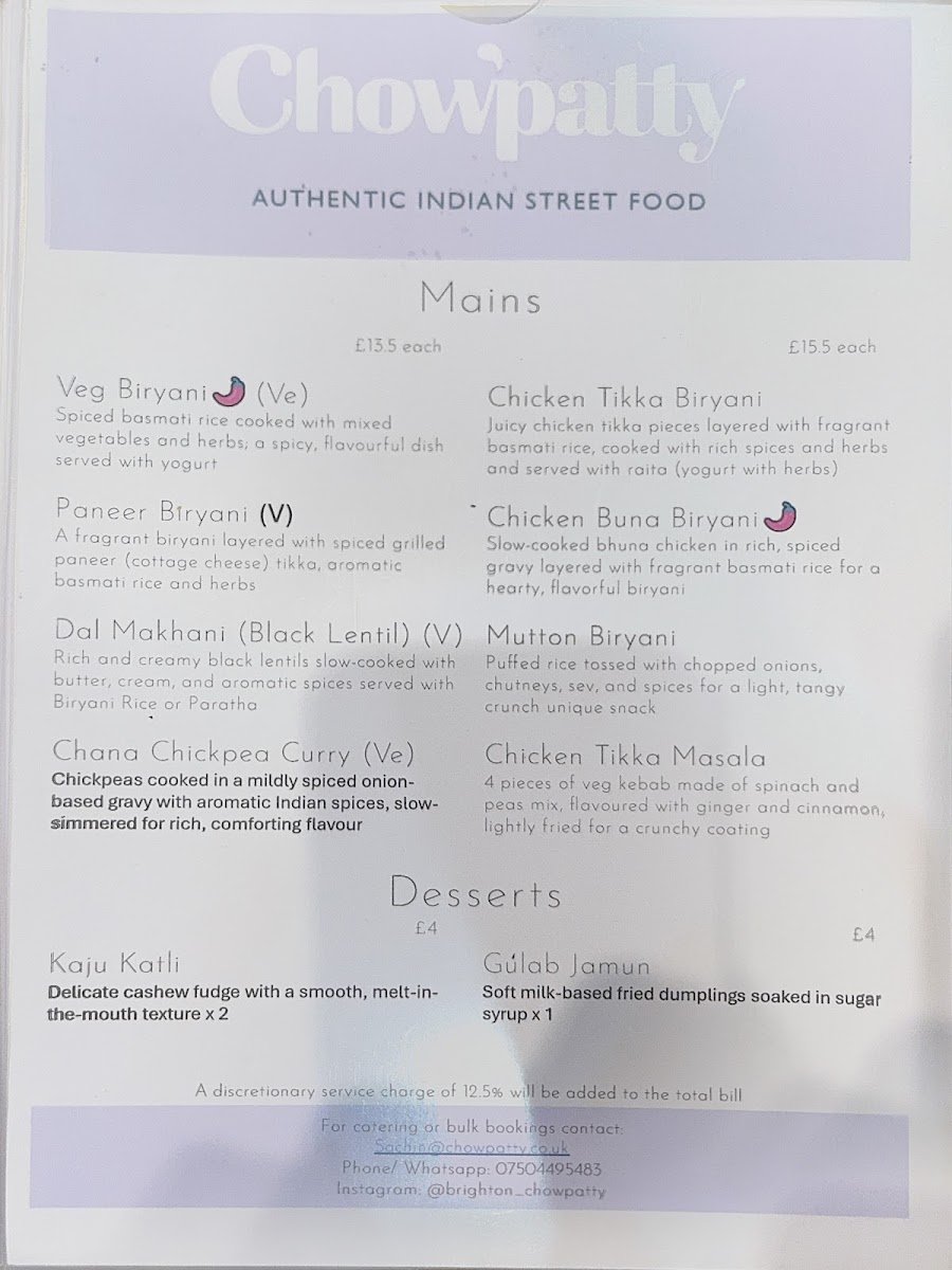 Chowpatty Authentic Indian - Brighton Seafront Photo Menu 2