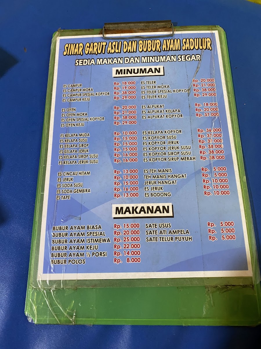Sinar Garut Asli & Bubur Ayam Sadulur Photo Menu 1