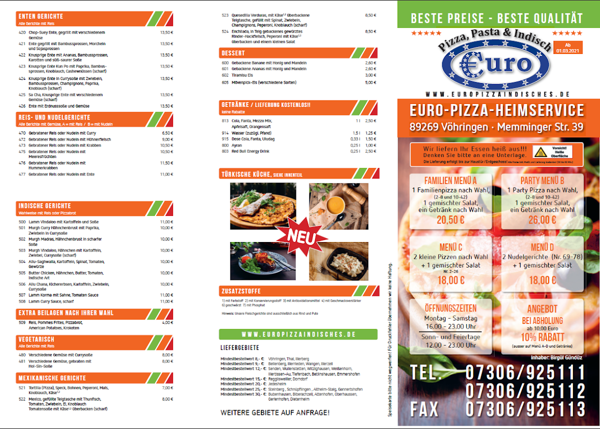 Euro Pizza & indisch Photo Menu 2