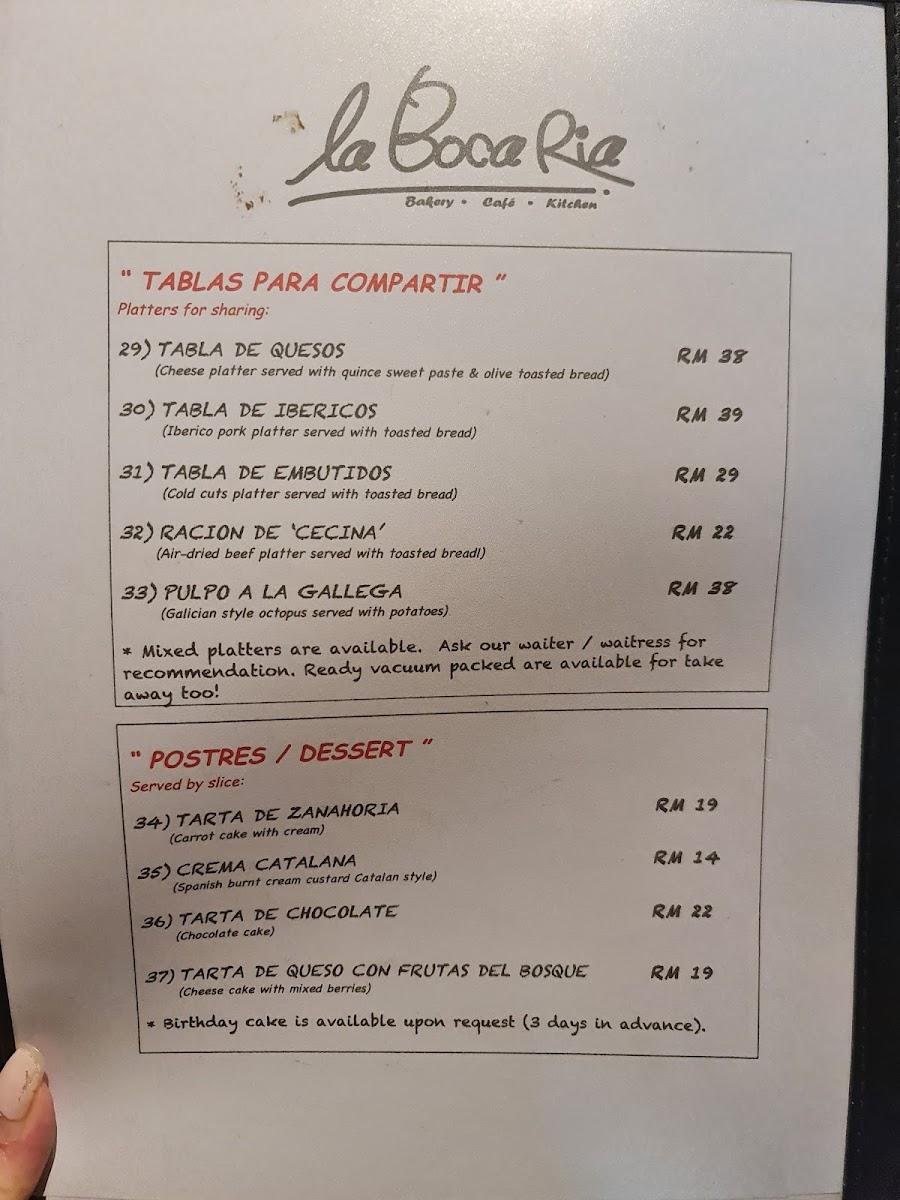 La Boca Ria Spanish Restaurant Photo Menu 5